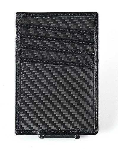 C&L Mens Carbon Fiber&Leather Credit Card Holder and Money Clip Wallet beveling Style