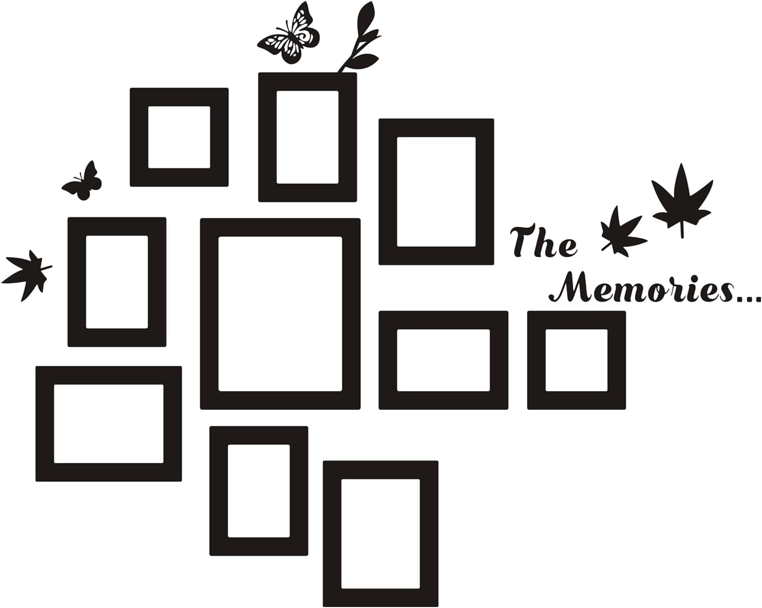 10 Pcs Picture Frames Wall Decal The Memories Vinyl Stickers, Removable Photo Frame Butterflies Leaves Art DIY Sticker Mural for Bedroom Playroom Living Room Office Home Window Door Decoration