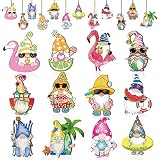 Chenkaiyang 24 Pcs Summer Gnome Hanging Wooden Tree Ornaments,Cute Mouse Style Wood Slices Hanging O