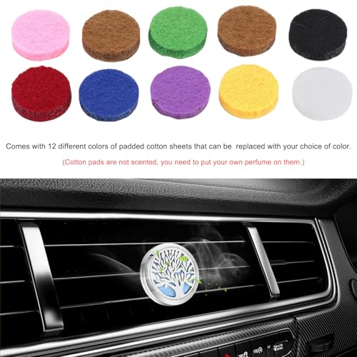 Image of KVAEY 2PCS 30mm Car Diffuser Vent Clips, Tree of Life Aromatherapy Essential Oil Diffuser Locket with 12 Felt Pads, Stainless Steel Car Diffuser Locket Air Freshener (Style1)