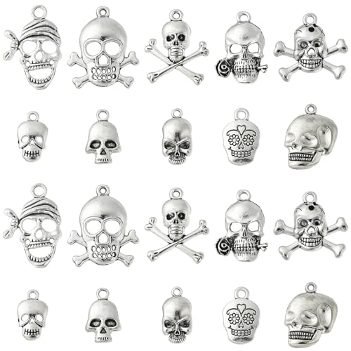 KitBeads 100pcs Tibetan Skull Charms Assorted Skull Head Halloween Charms