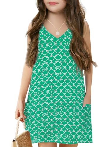 Image of Batermoon Girls Swim Cover Up V Neck Swiss Polka Dot Summer Beach Dress | Kids Cover-Ups, Sleeveless Vacation Swimwuits, Boho Cute Dresses with Pockets 4-14 Years