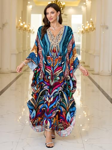 Image of KEYLORTING Plus Size Kaftan Dress Women, African Moo Moo Print Caftan, Batwing Dress, Beach Cover Up for Party and Loungewear