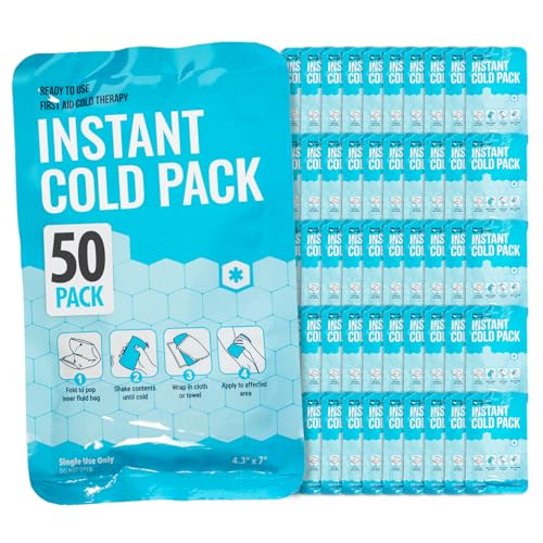 ICEWRAPS 4x7 Instant Cold Pack - Bulk Box of 50 | Cold Compress Instant Ice Pack for Emergency | Disposable Ice Packs for Injuries | Instant Breakable Ice Packs for First Aid and Sports