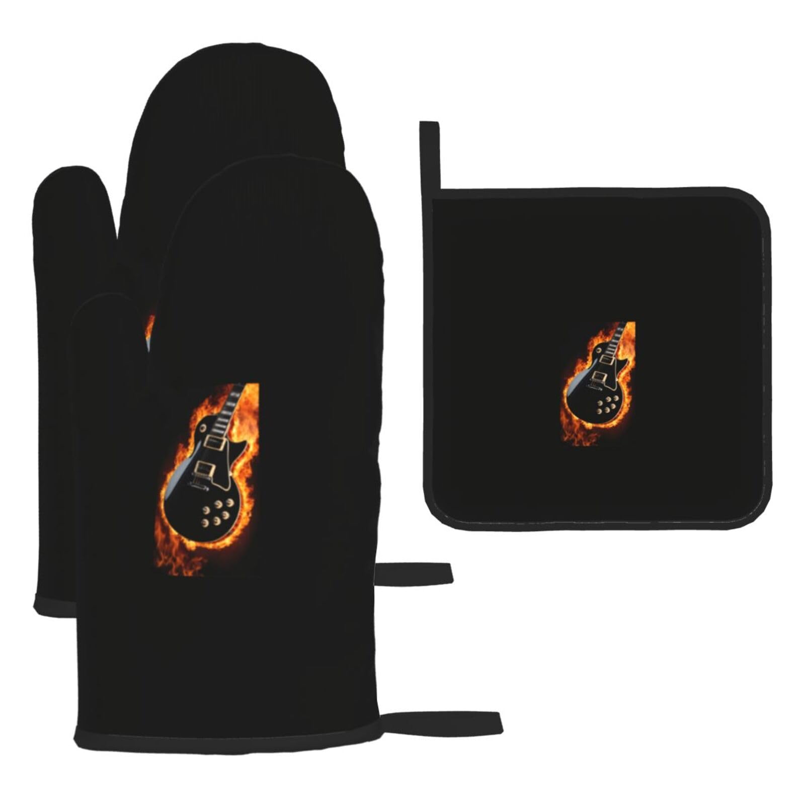 Electric Guitar Print Oven Kitchen Gloves For Baking Outdoor Grilling Home Use Mitts Microwaving Bbq