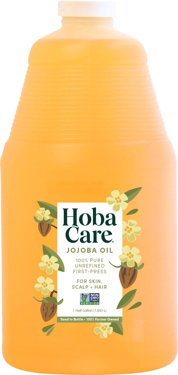 HobaCare Natural Jojoba Oil Bulk - 100% Pure Unrefined Carrier Oil for Skincare, Hair, Face, Beard, Scalp Massage, Bath - Hexane-Free, Long Shelf Life
