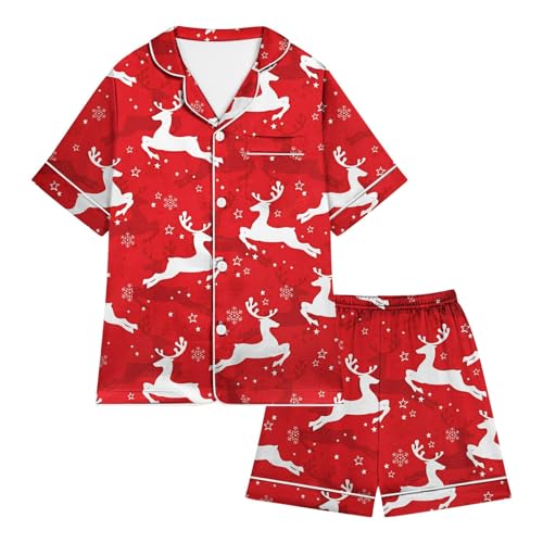 Generisch 2024 Mädchen Schlafanzug Set Weihnachtsset mit Taschen T-Shirt für Kinder perfekt für Festliche Nächte gemütliche Träume (Red, 10-11 Years)