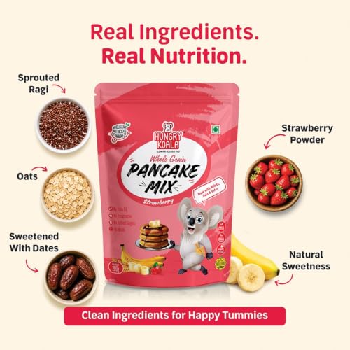 Image of HUNGRY KOALA Pancake Nutritious & Healthy Instant Ready To Eat Mix With No Refined sugar No Maida No preservatives For Kids Pack Of 200 Gram (Strawberry)