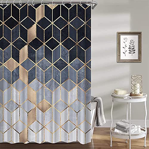 Rideau de douche géométrique marbre noir 120x200 cm en polyester