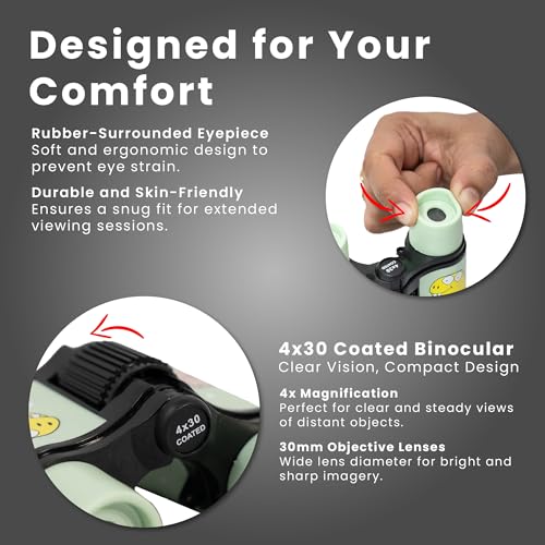 Image of Pullox 4x30 Binoculars Durable Clear Viewing for Kids and Adults, Bird Watching, Travel, Sightseeing, Wildlife Watching Assorted- Green /Pink /Blue As Available