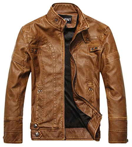 Image of chouyatou Men's Vintage Stand Collar Pu Leather Jacket