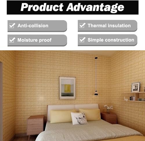 Image of TEKCOOL Self-Adhesive Waterproof PE Foam 3D Wall Panels Wallpaper Sticker for Bathroom, Living Room, and Home Decoration (70 x 77cm, Appx. 5.8Sq Feet)-20 Piece'