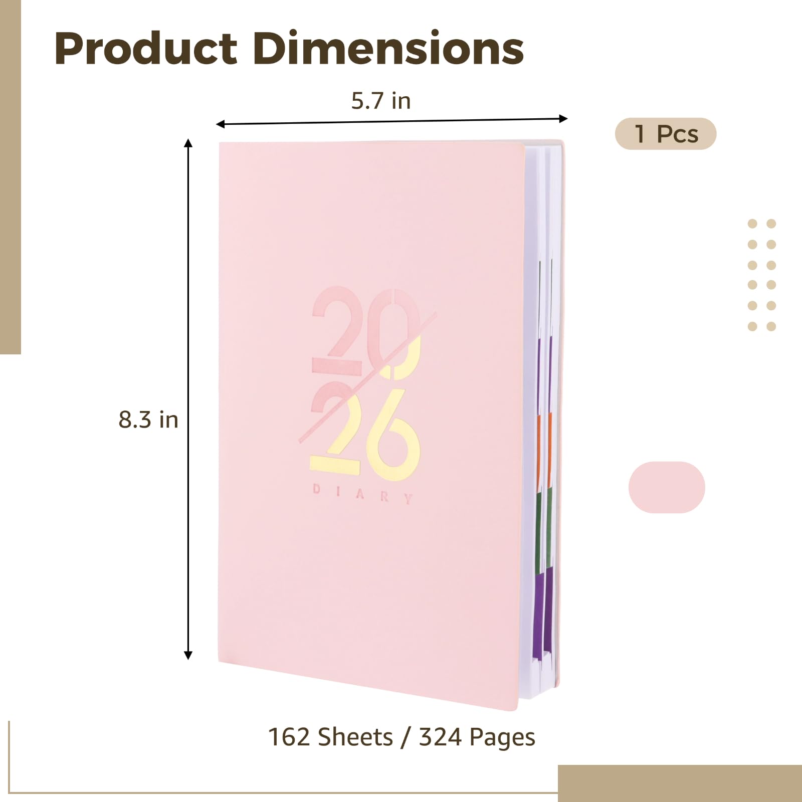 Agenda diaria 2026, cuaderno de gestión del tiempo, tamaño A5, tapa dura, cuaderno de gestión del tiempo, 324 páginas con mensuales, calendario y marcapáginas, ideal para planificación anual