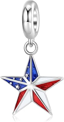 American Flag Charm Beads Pendant Pentagram shape Sparkling DIY Charms Beads fit Women European Bracelets Necklace