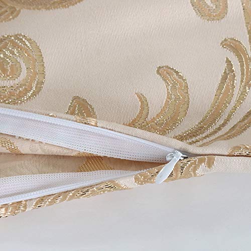 Housse de coussin chenille vintage crème au jacquard de soie dorée 45x45 - 3