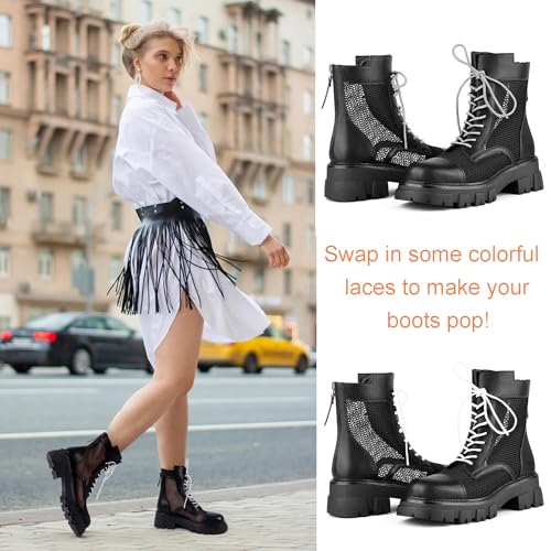 ErikenUrben Women Mesh Combat Boots Platform Lace up Motorcycle Boots Zip4