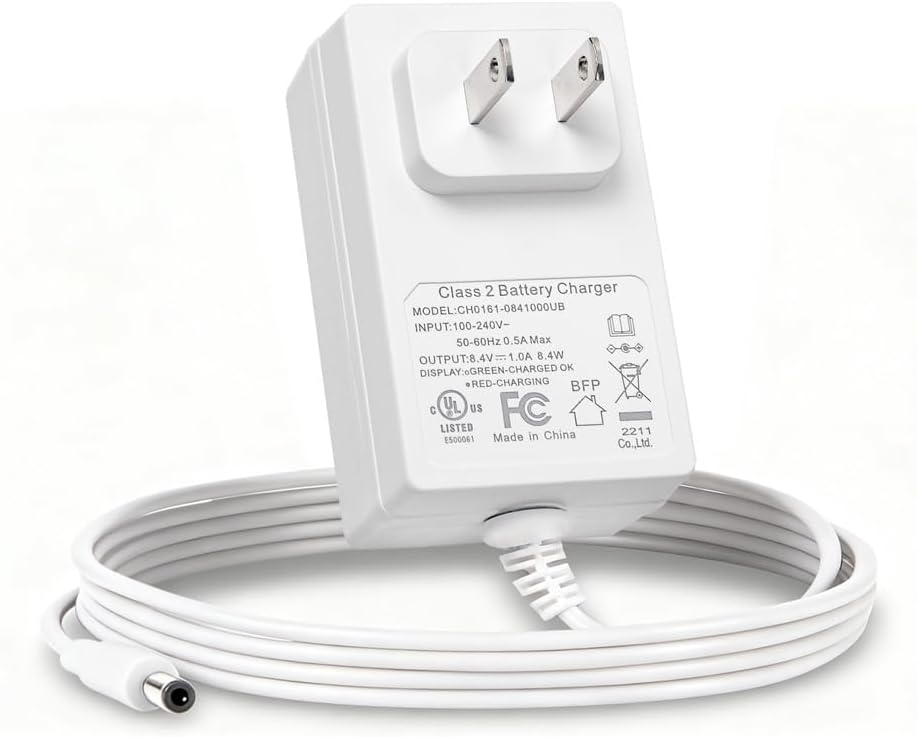 8.4V 1A Li-ion Battery Charger Adapter | 5.5x2.1mm DC Connector | 100-240V AC Input | 10FT(3-Meter) Extended Cord, for 8.4V 1A Electronic Devices