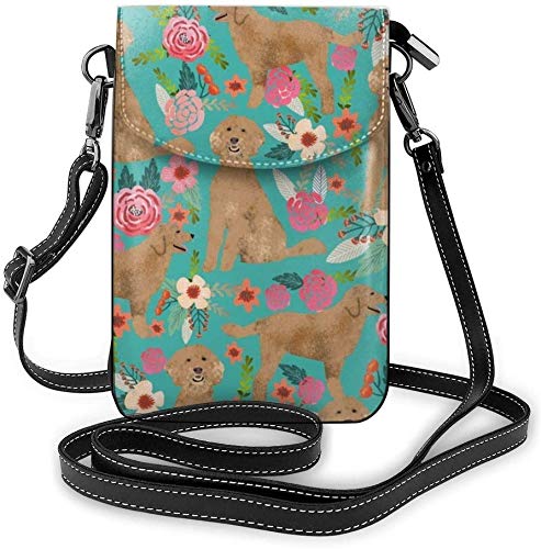 Golden Doodle Floral Dog Women Soft PU Leather Cellphone Purse Wallet Handbag Small Crossbody Shoulder Bag