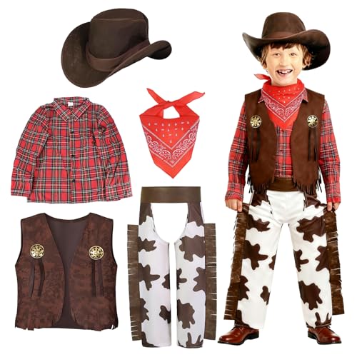 PQHIQ 5 PCS Kids Cowboy Costume for Boys Ages 3-10 Years Hal
