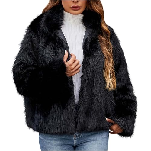 Abrigos gruesos de invierno para mujer, abrigo largo de pelo sintético para mujer, chaqueta casual de manga larga, cálida, sólida, cuello en V, ropa de abrigo 2024, frente abierto, ajuste holgado,