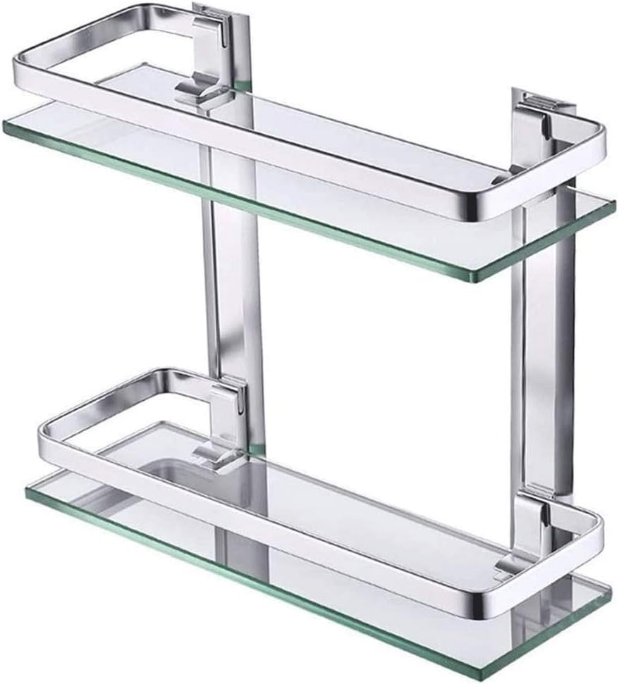 Bathroom 2-Tier Glass Corner Shelf with Towel Bar Wall Mounted Extra Thick Tempered