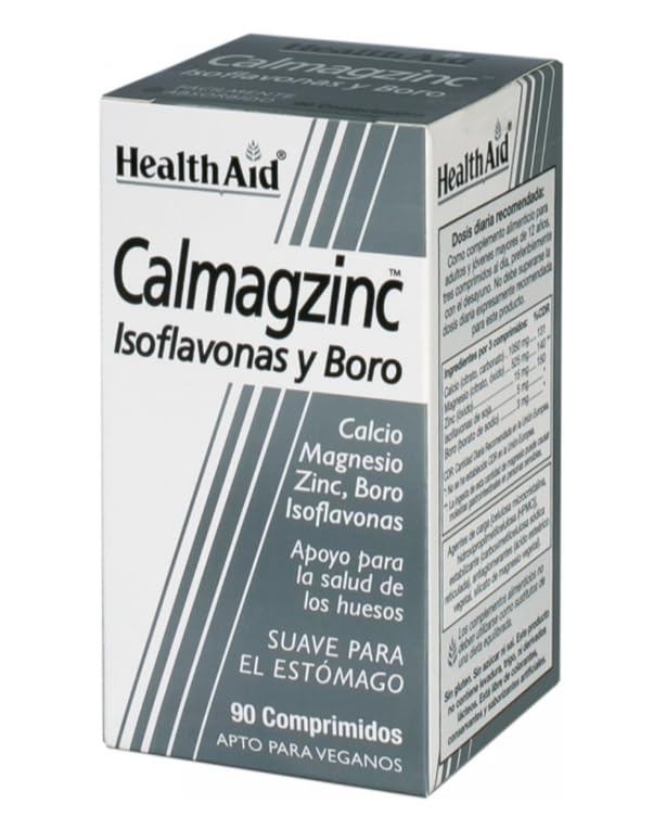 Calmagzinc Health Aid 90 comprimidos | Calcio, magnesio, zinc, boro e isoflavonas de soja | Apoyo óseo y muscular, sistema inmune y bienestar mineral diario