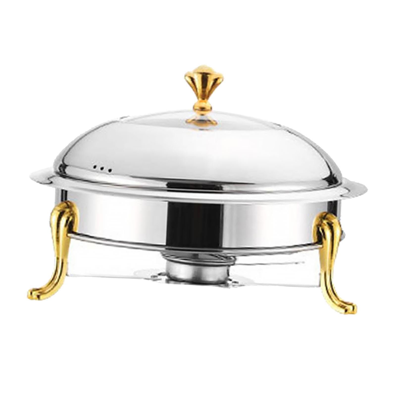 Juego de Calentador de Alimentos Tipo Buffet de Acero Inoxidable, Redondo, con Tapa Y Estructura Resistente, Ideal para Catering, Fiestas, Bodas, Sin Mango