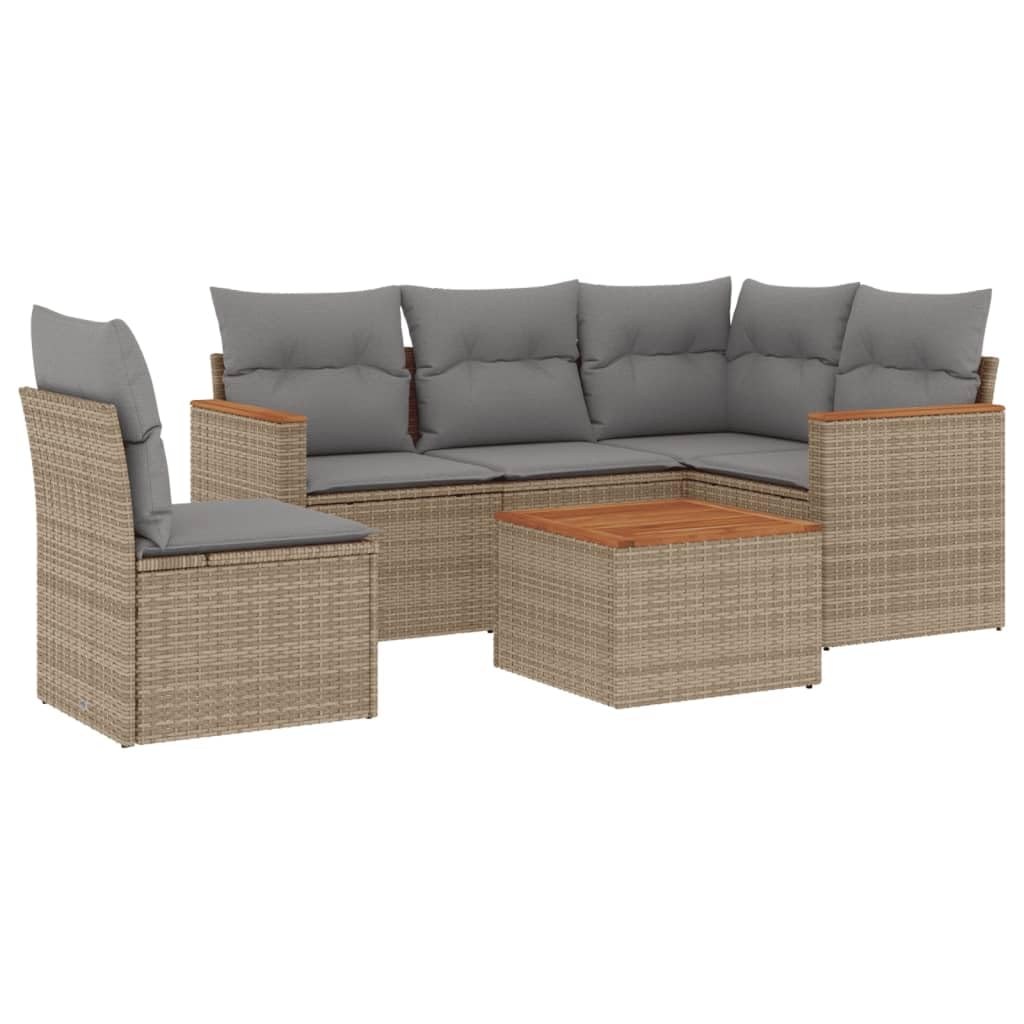 vidaXL Salon de Jardin avec Coussins 6 pcs, Canapés de Terrasse, Ensemble de Meubles de Patio, Mobilier d'Extérieur, Beige Résine Tressée