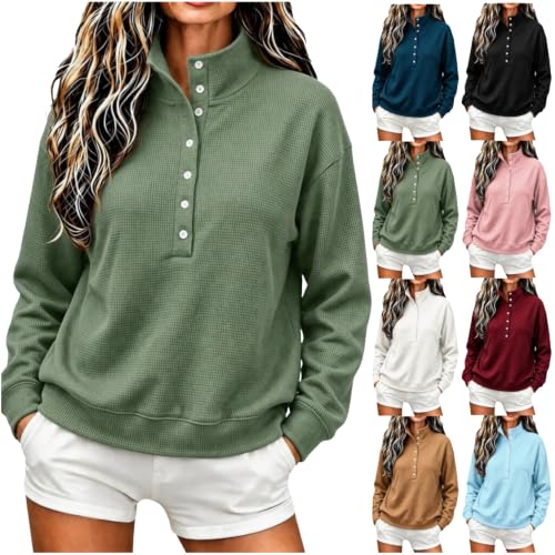 Sweatshirts For Women Oversized Half Button Pullover Mock Neck Sweatshirt - image 1