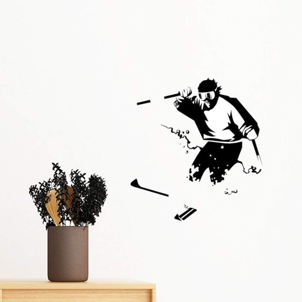 Sticker Ski Silhouette Noire Graphique Décor Mural Repositionnable Chambre
