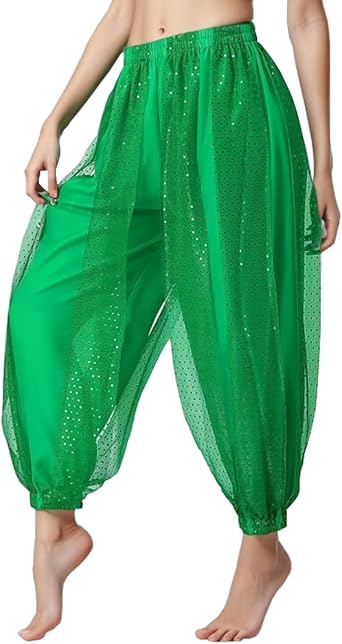 DRHOM Women Girls Sequins Belly Dance Costume India Arabian Stage Performance Coins Harem Pants Trousers