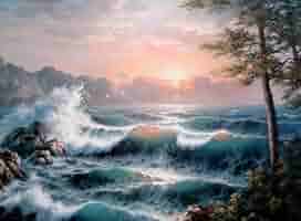 【真作】絵画　油彩　川辺の夕景　写実風風景画　穏やかな夕暮れの風景画　X172 夕日の風景画油絵1点物の通販 by Aki's Art Gallery｜ラクマ