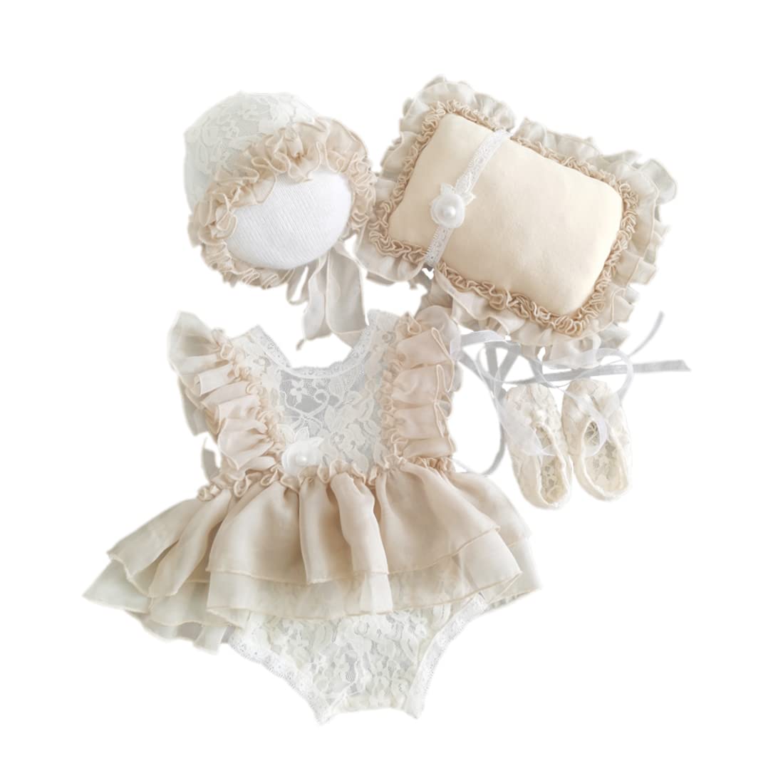 Newborn Lace Romper Baby Girl Photography Props with Headband Lace Costume Bodysuits Outfit for 0-1Month Style 3