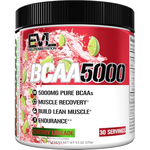 Evlution EVL BCAAs Amino Acids Powder - BCAA Powder Post Workout Recovery Drink and Stim Free Pre Workout Energy - 5g Branched Chain Amino Acids Supplement for Men - Cherry Limeade