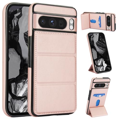 Dteck for Google Pixel 8 Pro Wallet Case 6.7" 2024 with Magnetic Closure Hidden Card Slot and Stand Function, PU Leather Shell Cover, Slim Lightweight Protective Cute Phone Case with Pocket, Rosegold