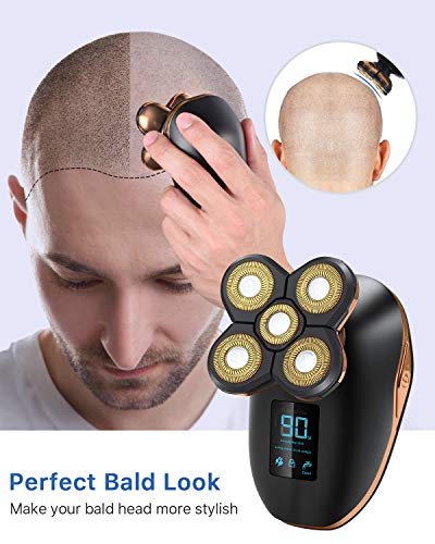 Head Shavers for Bald Men, OriHea USB Cordless Wet And Dry Razor. IPX7 Waterproof Shaving Kit, Rotary Bald Head Shaver Grooming Kit with Facial Beard Trimmer, Nose Hair Trimmer
