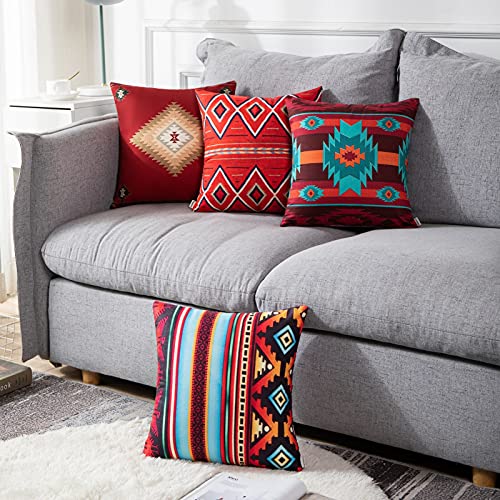 Artsocket Set Of 4 Throw Pillow Covers South Southwest Western Tribal Red Native American Home Cultural Geometric Hue Country Decorative Pillow Cases Home Decor Square 18X18 Inches Pillowcases #TOP5