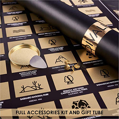 Scratch Off Usa National Park Poster - All 63 Us National Parks Scratch Off Map - Easy To Frame United States Of America Np Checklist Map - Scratchable Print - Travel Tracker - Large Black And Gold Wall Poster - National Park Scratch Off Map #TOP4