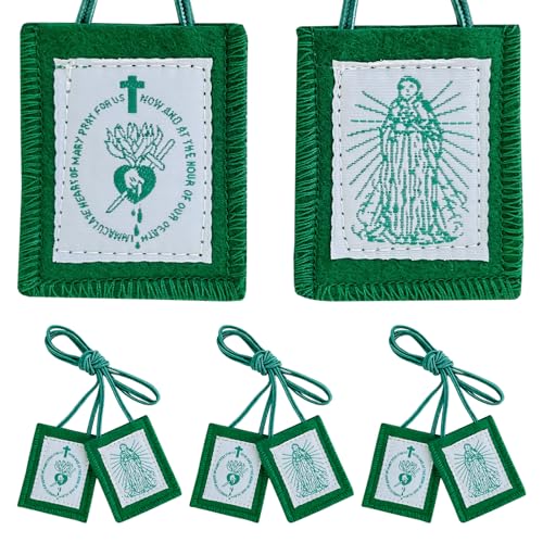 Scapulars Catholic, 3 Pack Green Scapular Of Immaculate Heart of Mary Green, Escapularios Catolicos Scapular Catholics Necklaces Religious Gift, Mexican Decor Religious Statues Wall Cross