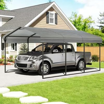 SOLIGEL 10' x 15' Carport, Heavy Duty Metal Carport with Galvanized Roof, Outdoor Car Garage Shelter with Powder-Coated Steel Frame, for Cars, Boats, SUV, Agricultural Vehicle