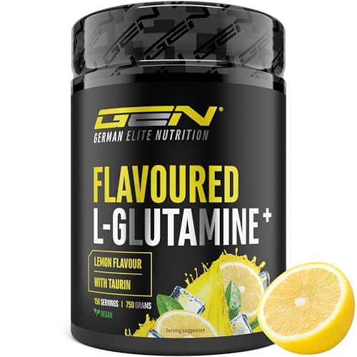 Flavoured L-Glutamin Pulver - 750 g - Ultrafeines L-Glutamine mit extra Taurin - Micronized Glutamin mit Geschmack - Ohne Zucker & Top Löslichkeit - Vegan (Lemon)