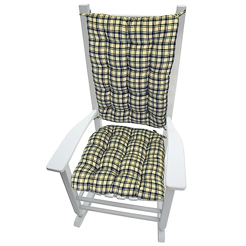 Barnett Home Decor Montgomery Blue Beige Rocking Chair Cushions - Size Extra-Large Jumbo - Latex Foam Filled Seat Pad 19 x 19 and Back Rest Cushion 23 x 18 - Machine Washable (Blue Plaid XL)