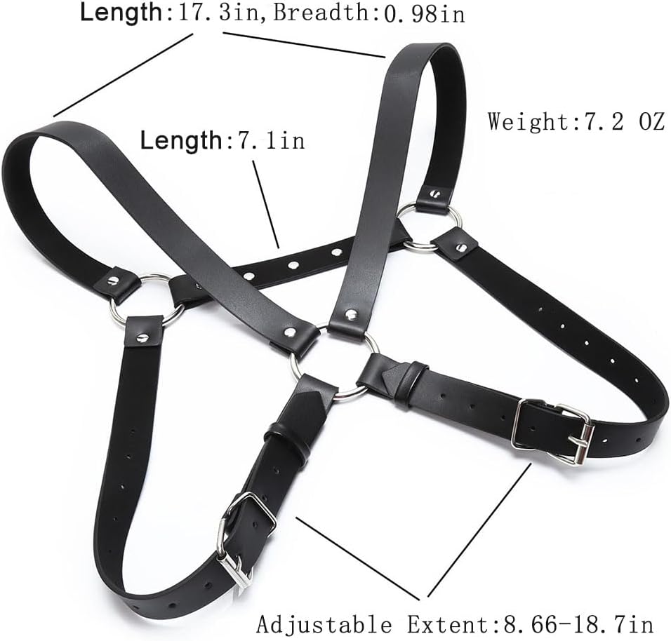 Men's Black Punk Leather Body Chain Chest Harness Shoulder Straps Adjustable Medieval Guards for Knight Shrug Belt Costume Outfit