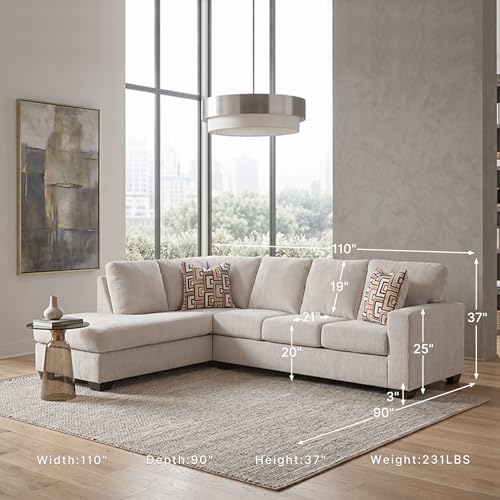 Image of Signature Design by Ashley Aviemore 2-Piece Sectional Sofa with Chaise | Stone gray chenille, Sag-resistant platform foundation, Includes 2 accent pillows, 110-in wide