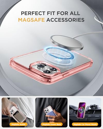 Image of Miracase Magnetic for iPhone 13 Pro Max Case 6.7 inch, (Compatible with MagSafe) Upgrade Full-Body Clear Phone Bumper Case with Built-in 9H Tempered Glass Screen Protector, Magnetic Clear Pink
