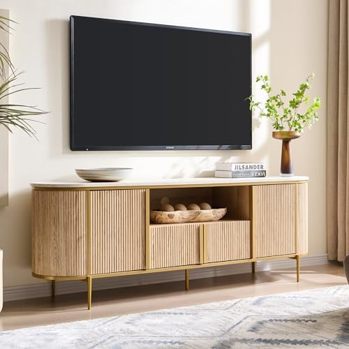 OKD Luxury 70" Fluted TV Stand, Modern Chic Entertainment Center ...