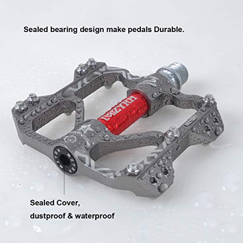 Thinktop Mountain Bike Pedals Platform For Mtb Bmx, 9/16 Bicycle Road Bike Flat Pedals Aluminum, 3 Bearing Sealed Lubricate, Titanium #TOP3