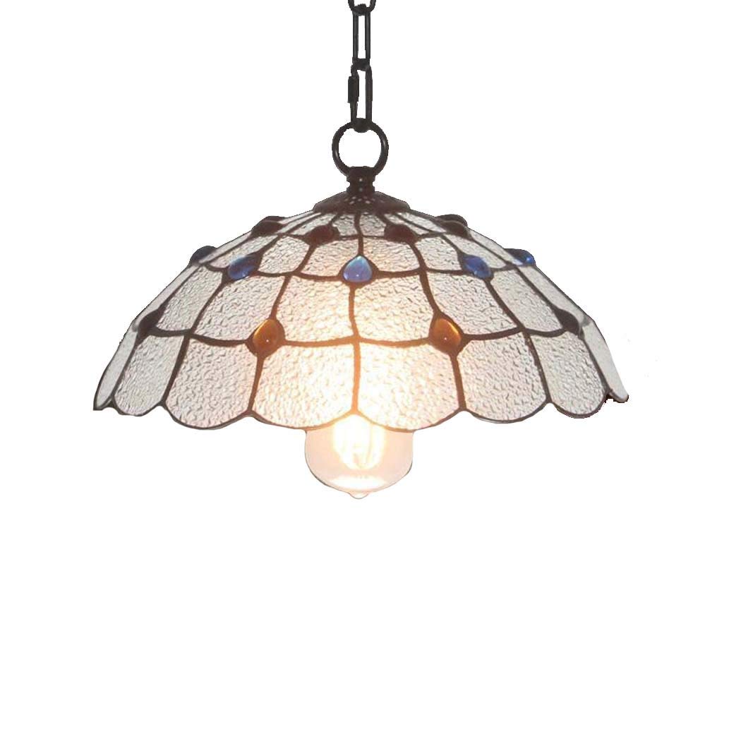 Suspension à une lumière style Tiffany avec abat-jour en véritable vitrail d'art