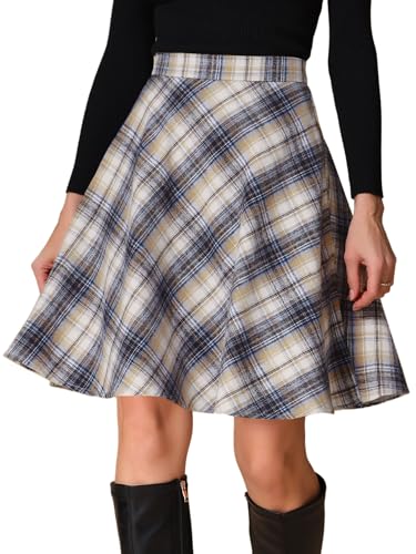 Jupe trapèze à carreaux vintage Allegra K pour femme en bleu kaki taille XS