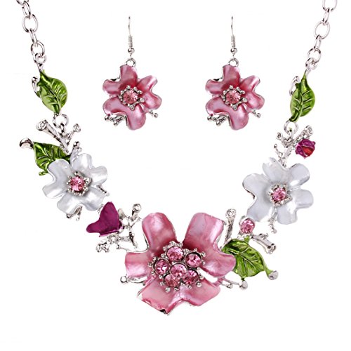 Winson Oil Drop Crystal Rhinestone Flower Statement Collar Necklace Earring Set